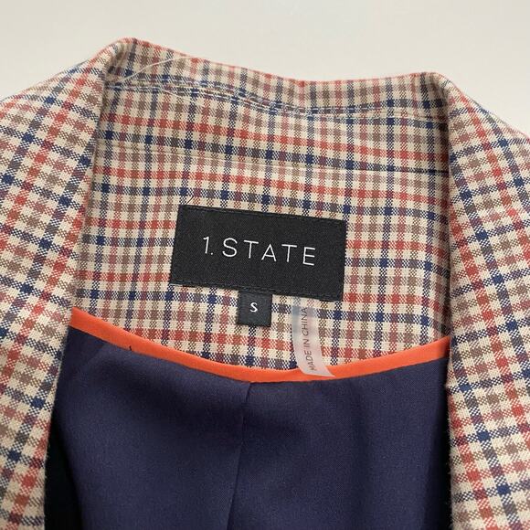 1. State | Blue & Orange Ruched Sleeve Open Front Blazer - Picture 4 of 5